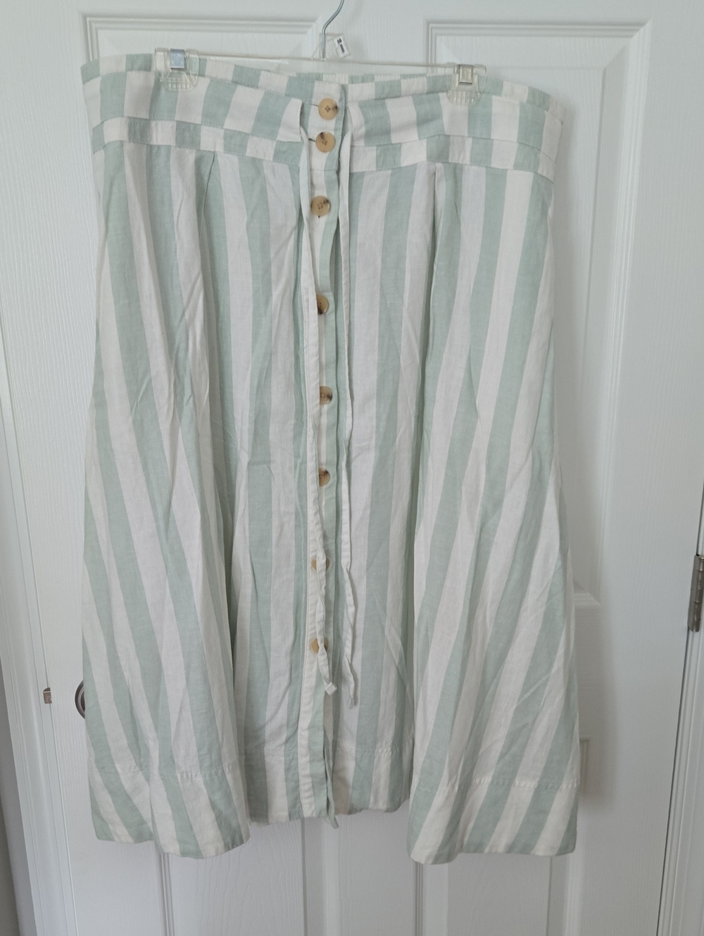 a new day Sage Green and White Striped Button-Front Midi Skirt